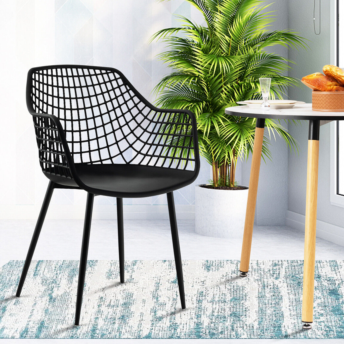 Modern Dining Chair Set of 4 with Hollow Backrest - Black