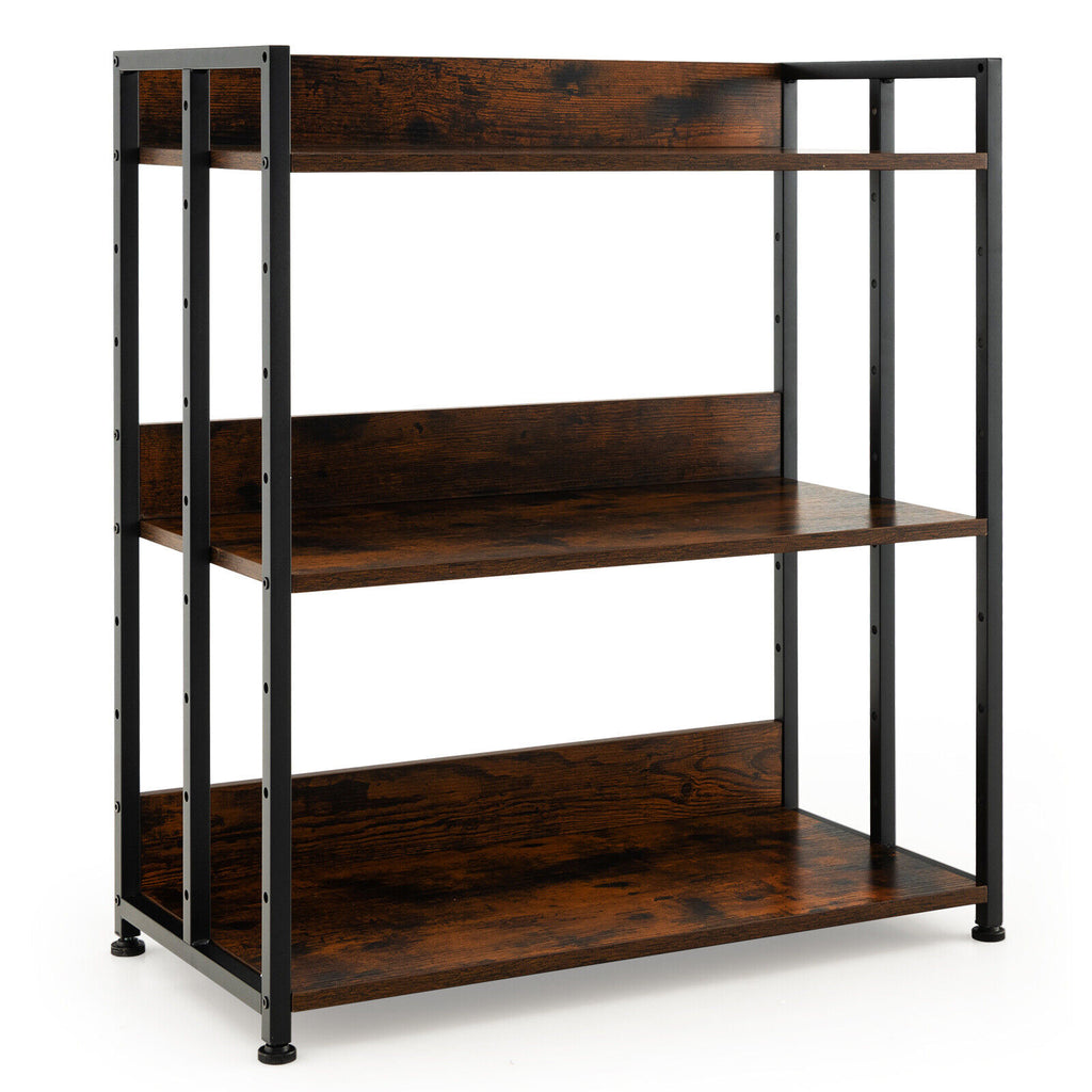 3-Tier Industrial Bookshelf with Adjustable Metal Frame Shelves