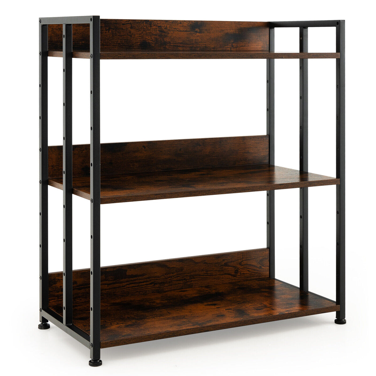 3-Tier Industrial Bookshelf with Adjustable Metal Frame Shelves