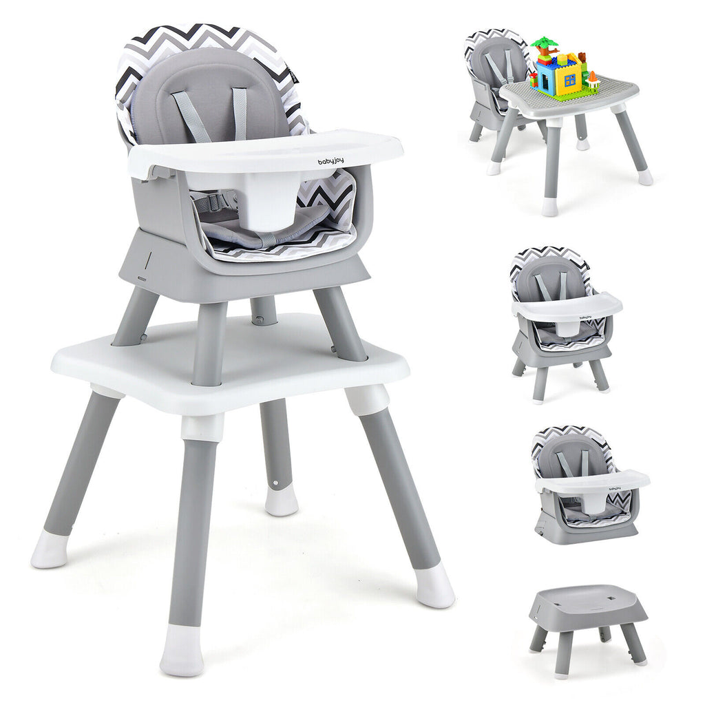 Gray & White 8-in-1 Convertible Baby High Chair with Removable Tray