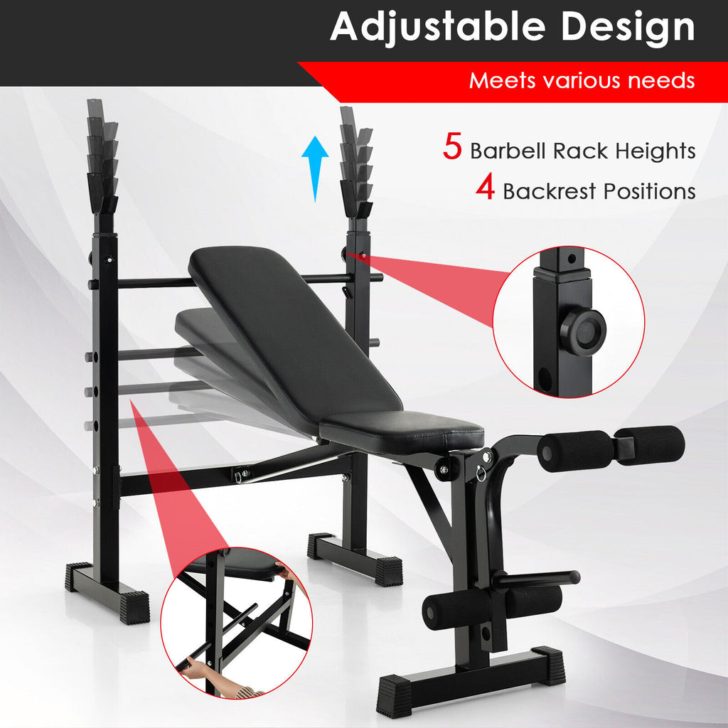 Adjustable Weight Bench and Barbell Rack Set with Weight Plate Post - Home Gym Equipment