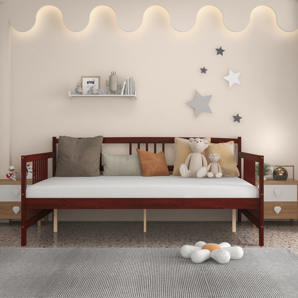 Wooden Full Size Daybed Frame with Guardrails - Brown
