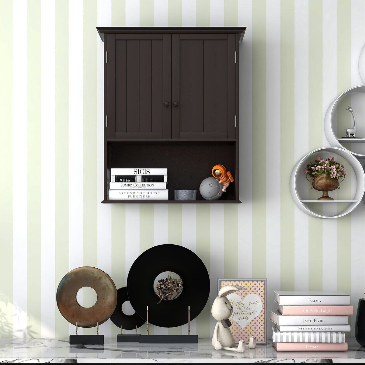 2-Door Wall Mount Bathroom Storage Cabinet, 28 Inch H, Espresso