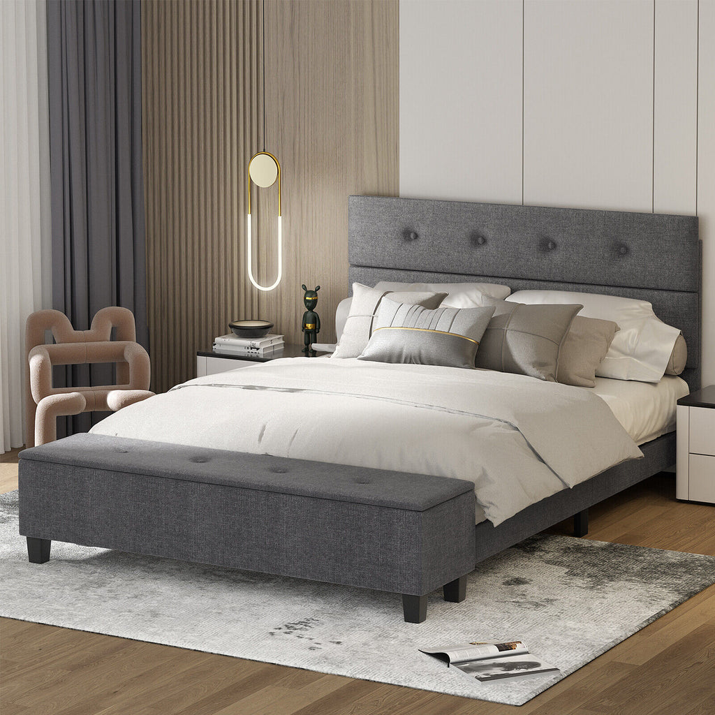Full Size Upholstered Bed Frame with Ottoman Storage