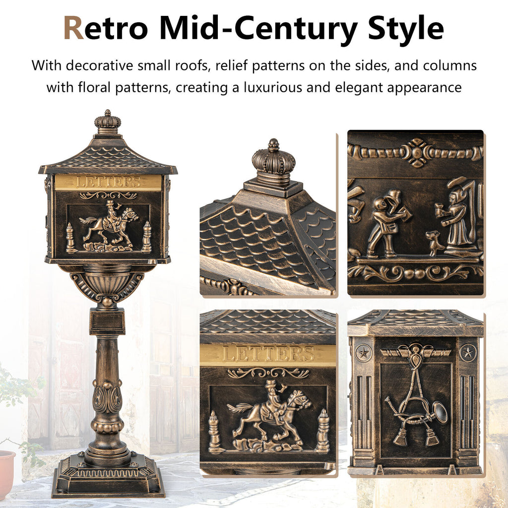 Bronze Retro Cast Aluminum Mailbox with Lockable Door & Baffle