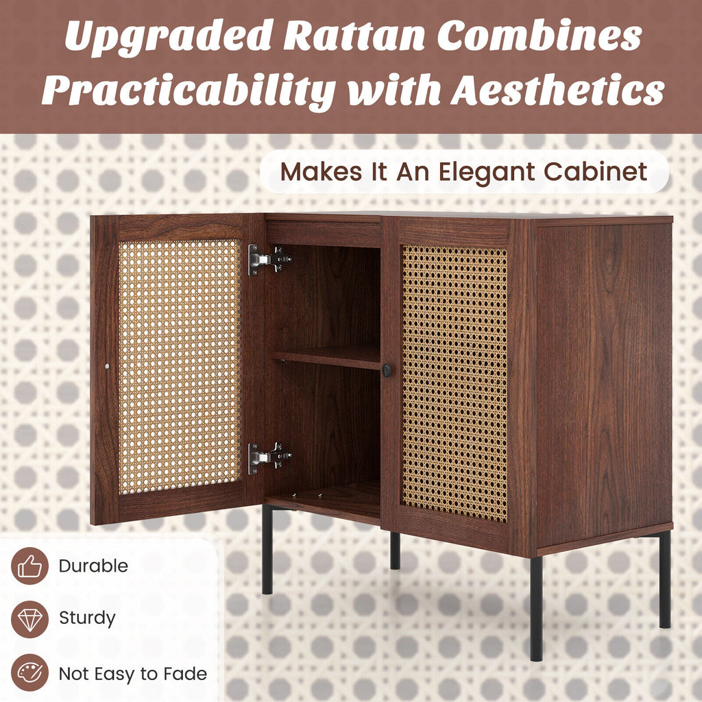 Rattan Storage Sideboard with Adjustable Shelf – Walnut