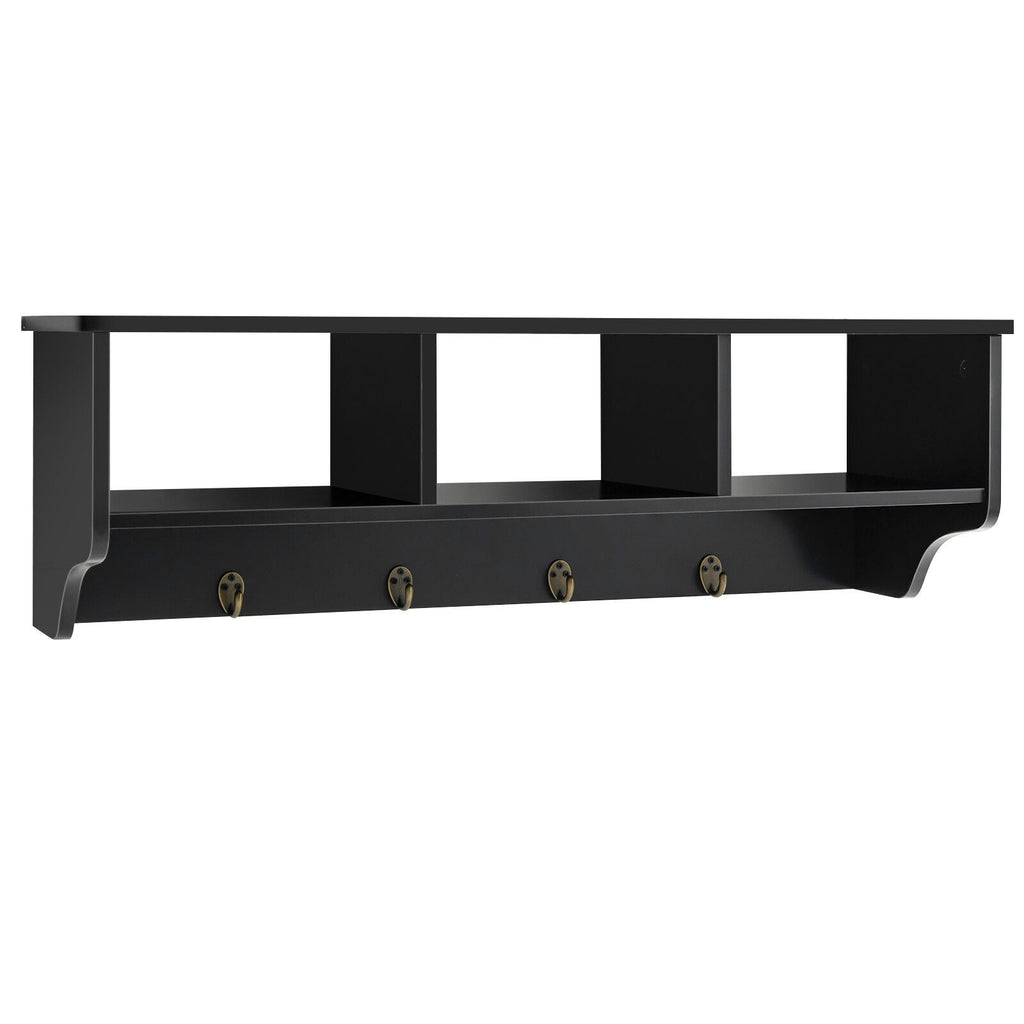 Wall Mount Hooks Shelf for Entryway Storage - Black