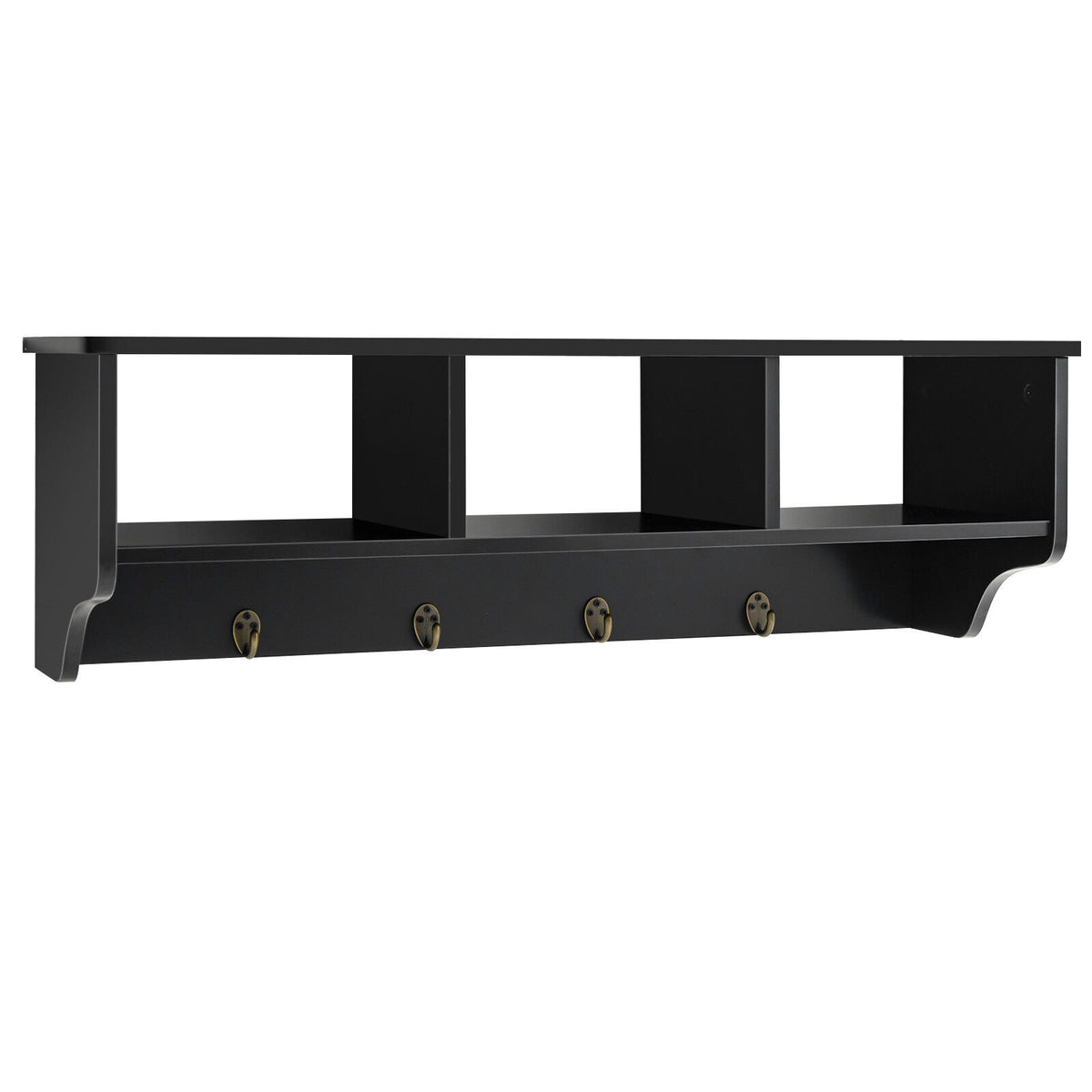 Wall Mount Hooks Shelf for Entryway Storage - Black