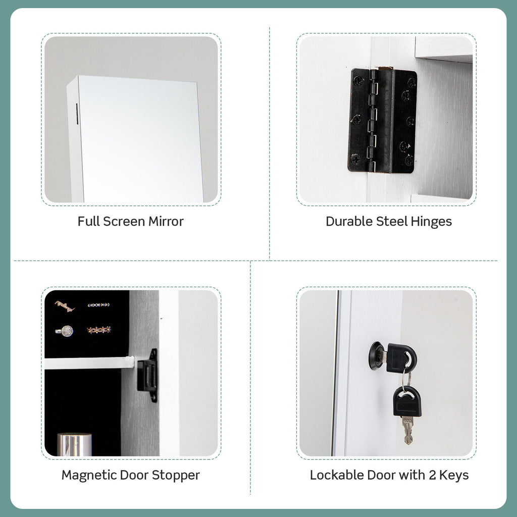 Jewelry Cabinet with Full-Length Mirror - White