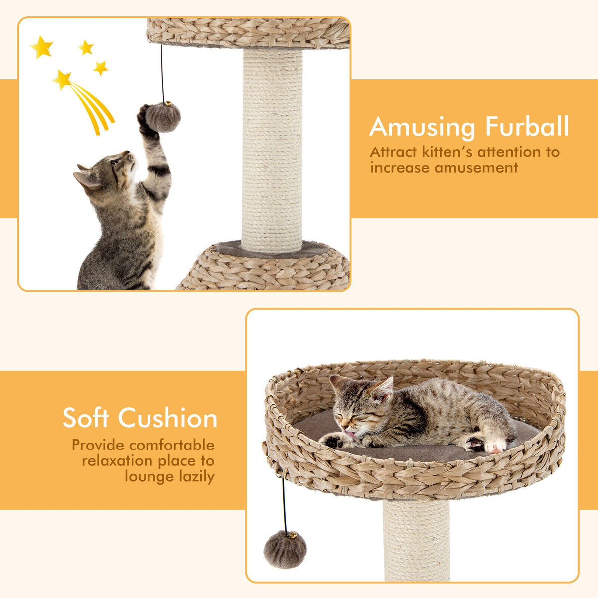 28-Inch Hand-Made Cat Tree Tower with Jump Platform - Coffee Variation