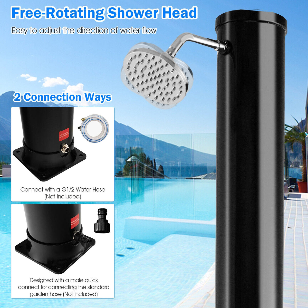 Solar Outdoor Shower 7.2 Ft 10 Gallon – Black