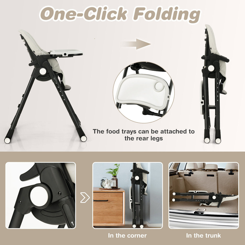 Folding Baby High Chair with 6 Adjustable Heights - Gray, 4-in-1