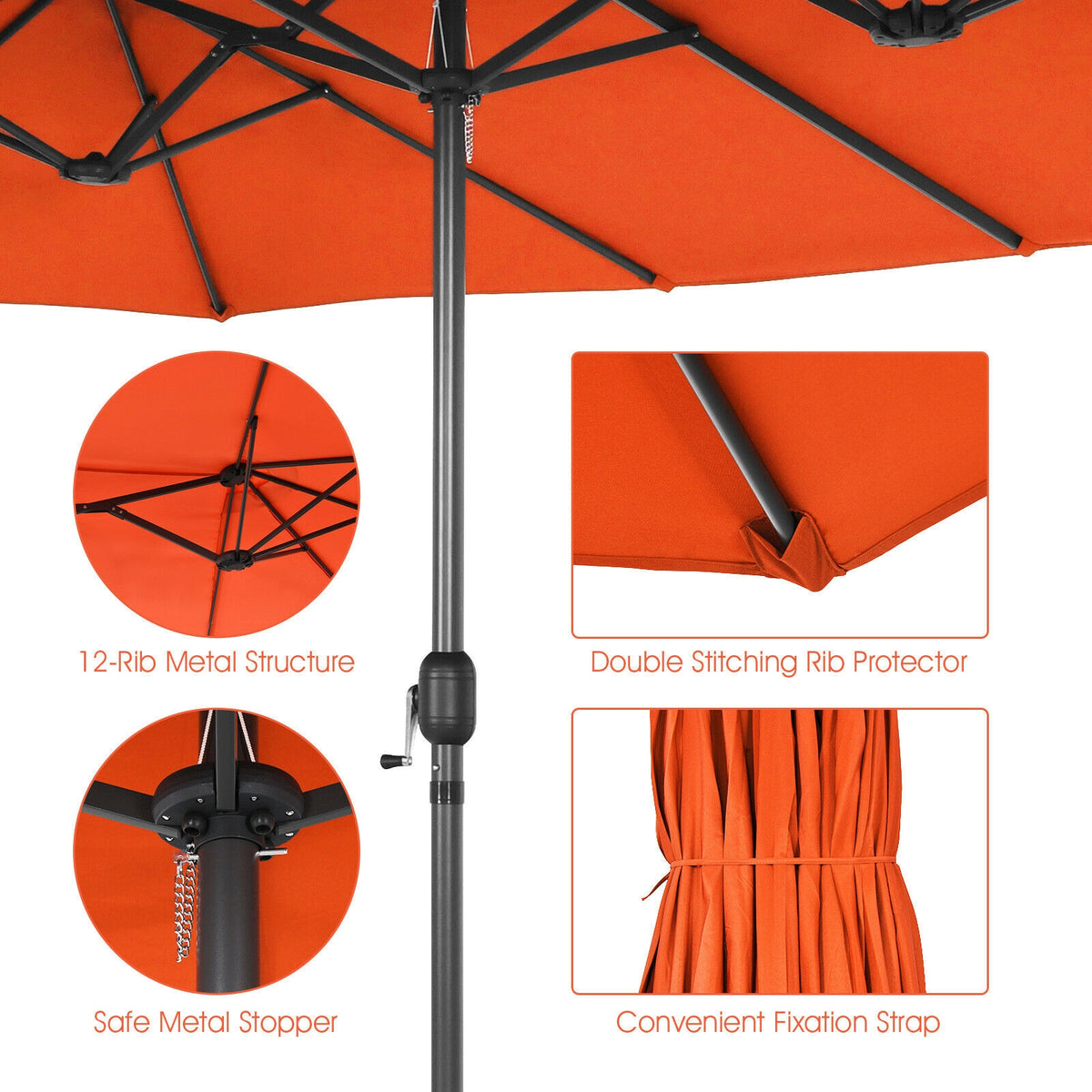 15 Feet Patio Double-Sided Umbrella with Hand-Crank System