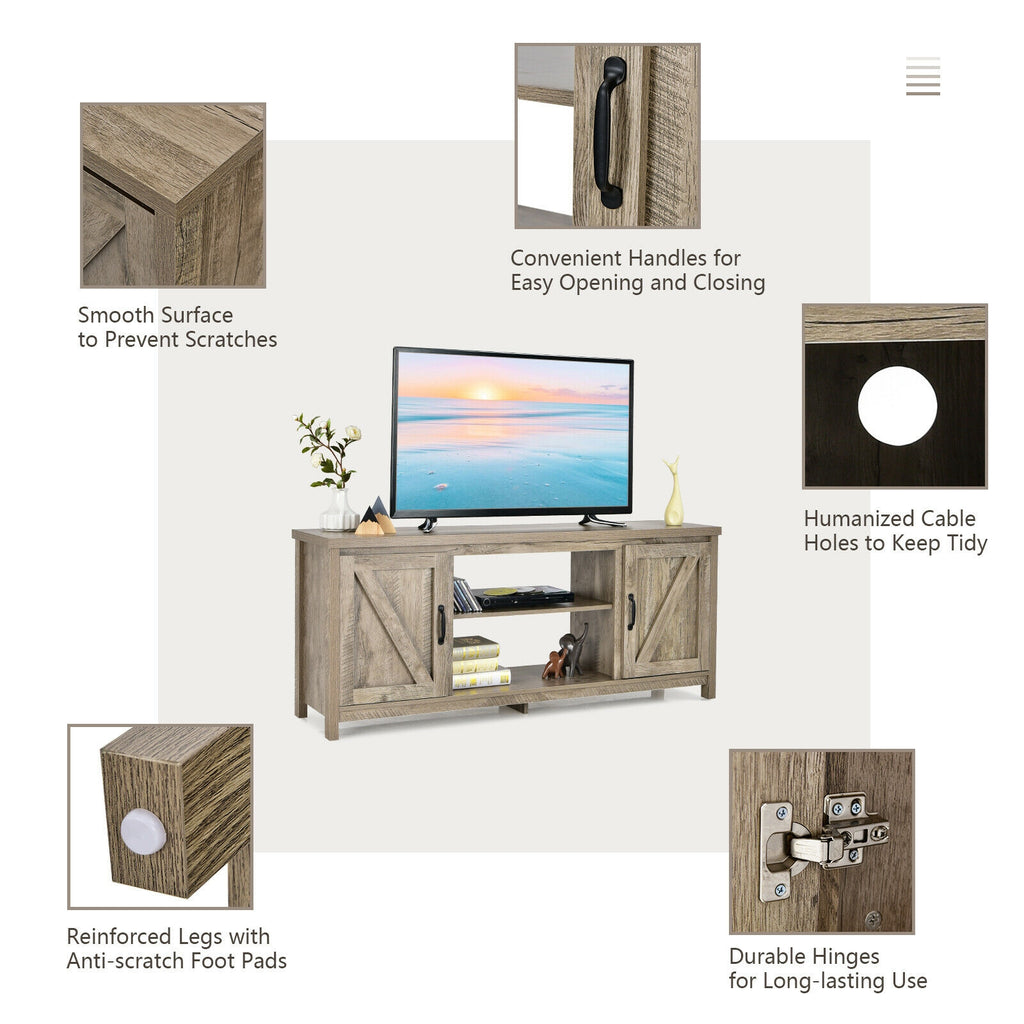 59 Inch Barn Door TV Console Table with Storage - Natural