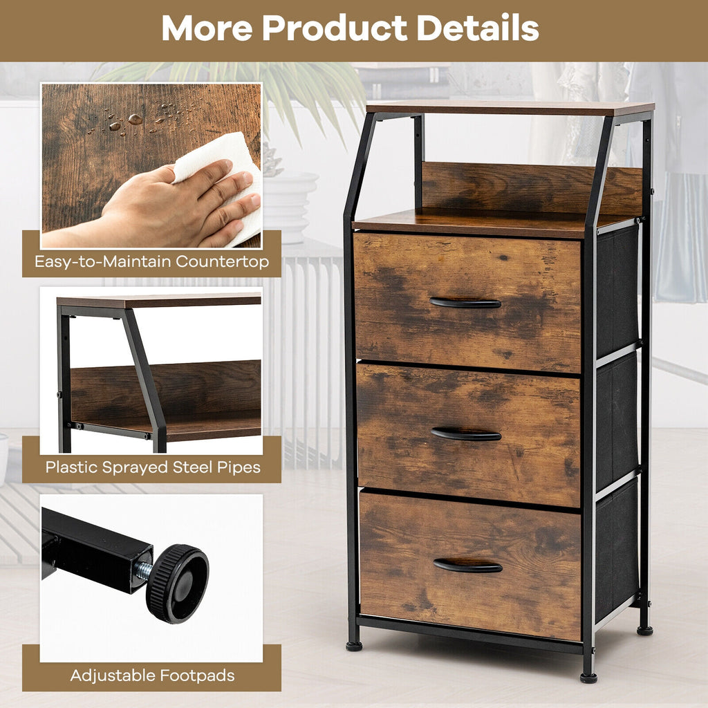 Freestanding Cabinet Dresser with Wooden Top Shelves, M