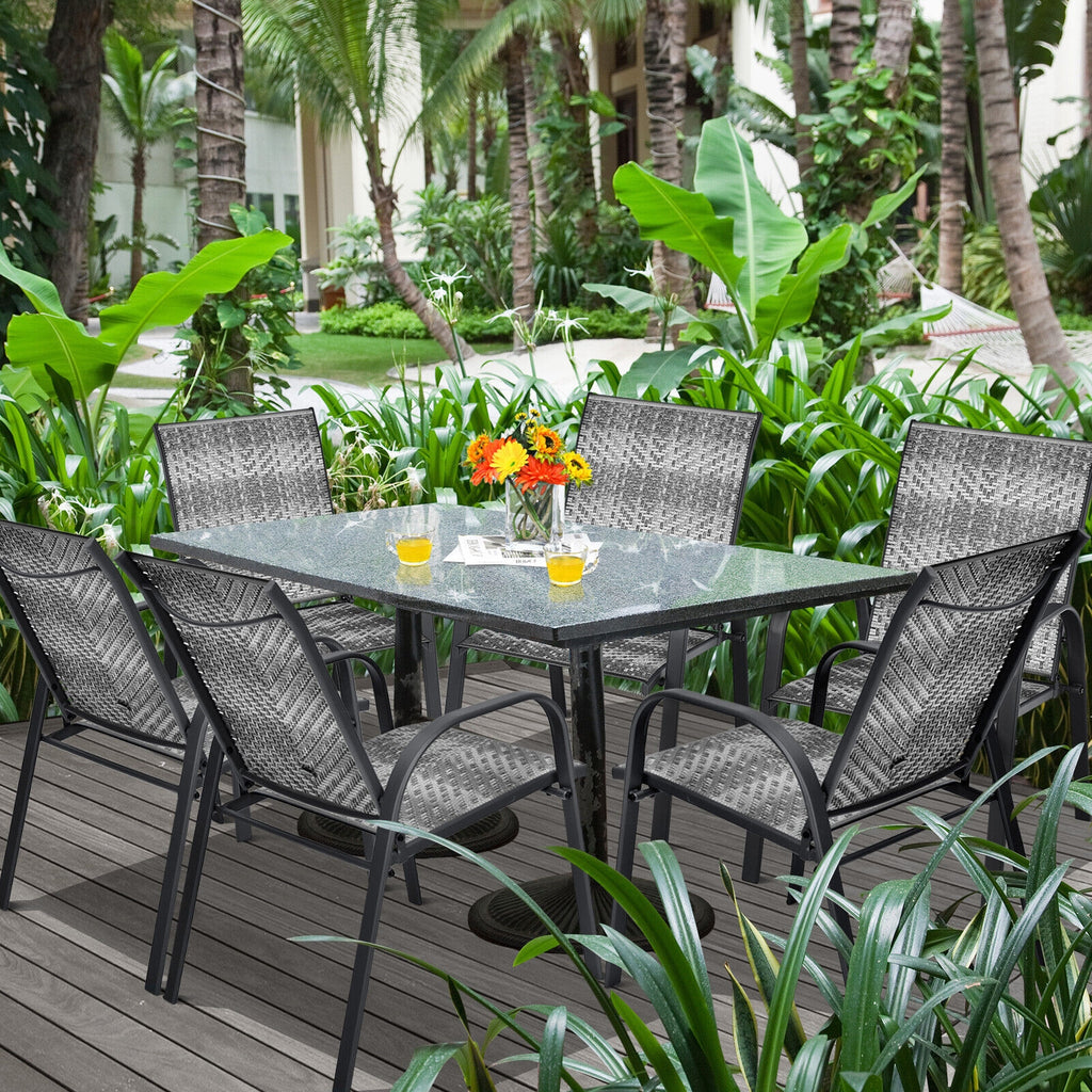 Outdoor Wicker Stackable Chairs Set of 6 - Gray