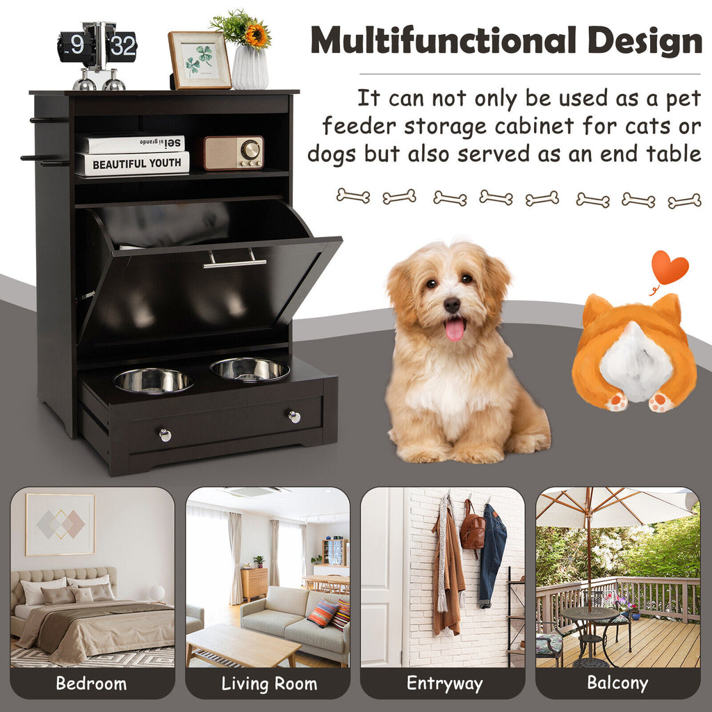 Pet Feeder Station with Stainless Steel Bowls - Coffee Variation