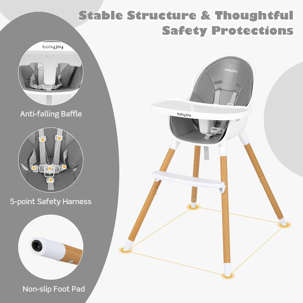 4-in-1 Convertible Baby High Chair Infant Feeding Chair Gray - Adjustable & Safe