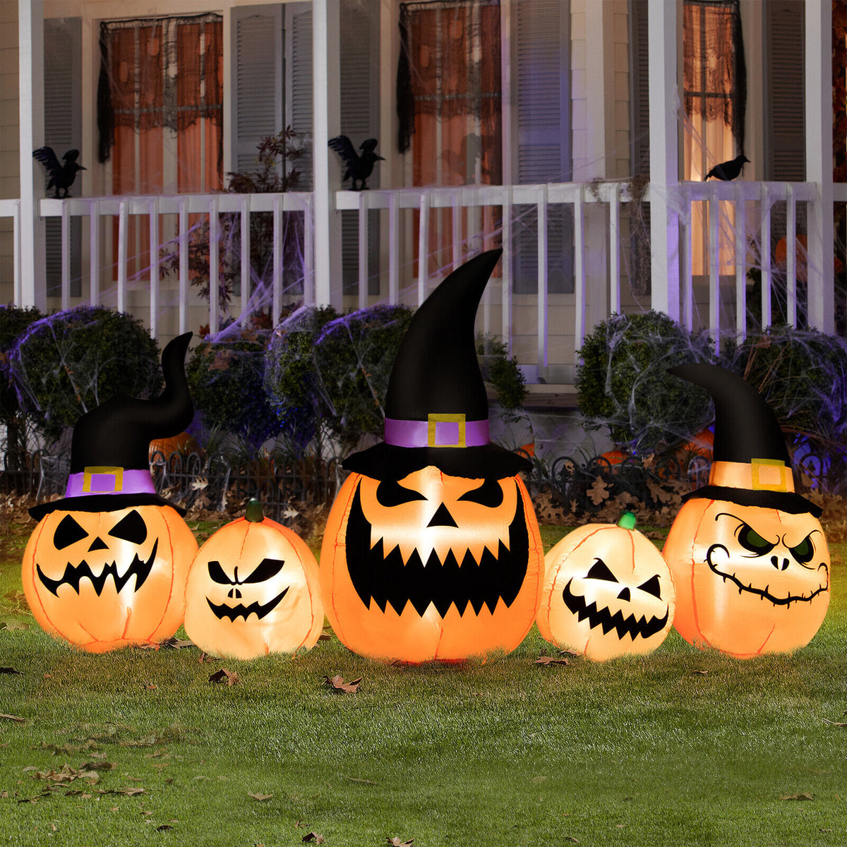 Inflatable Pumpkin Family Halloween Yard Decoration with LED Lights - Waterproof, 8 Feet