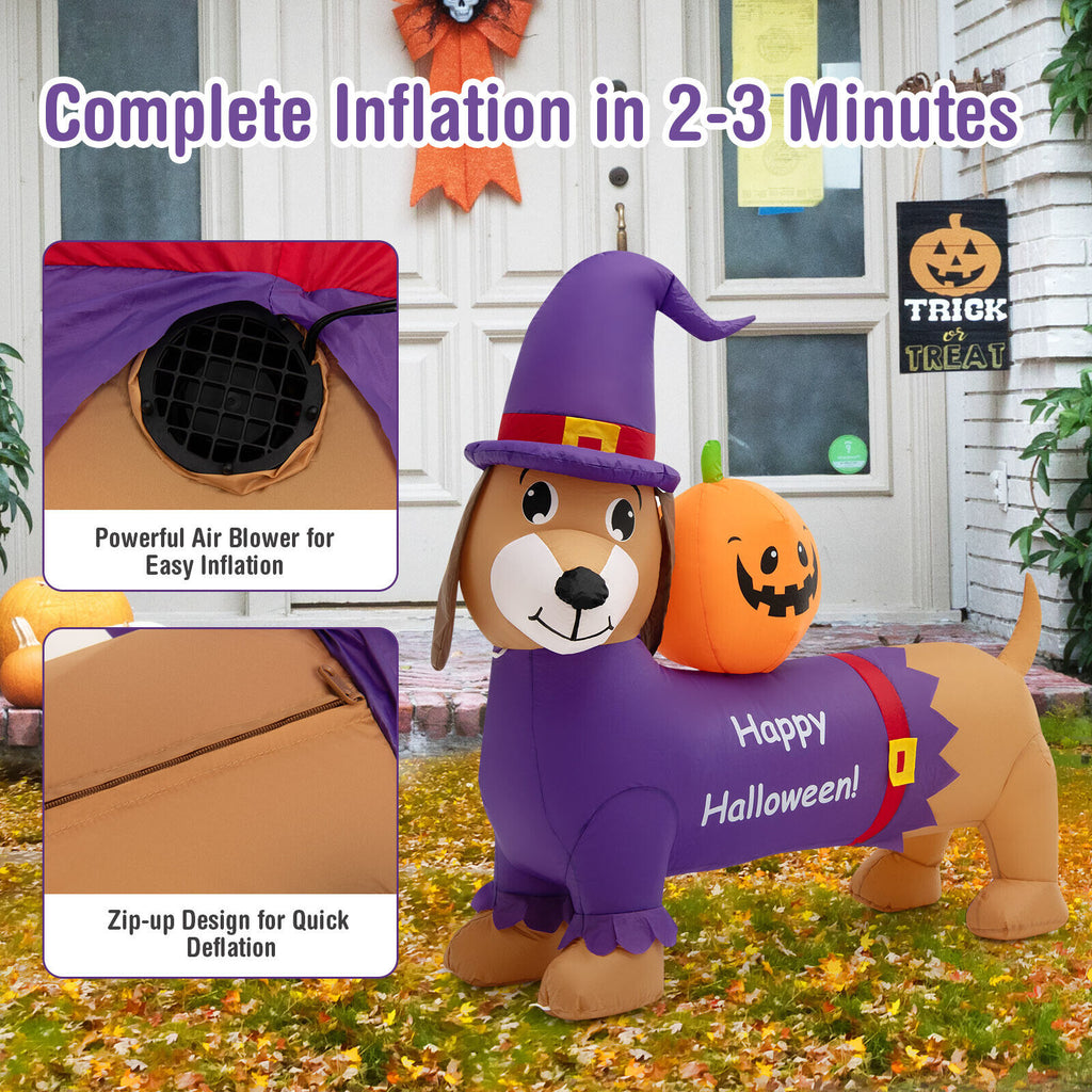 Halloween Inflatable Dachshund Dog with Pumpkin and LED Lights - Yard Decoration