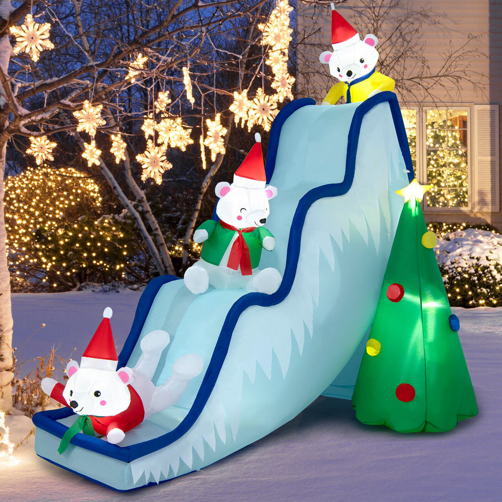 Inflatable Polar Bear Slide Scene Decoration with LED Lights - Outdoor Christmas Yard Decor