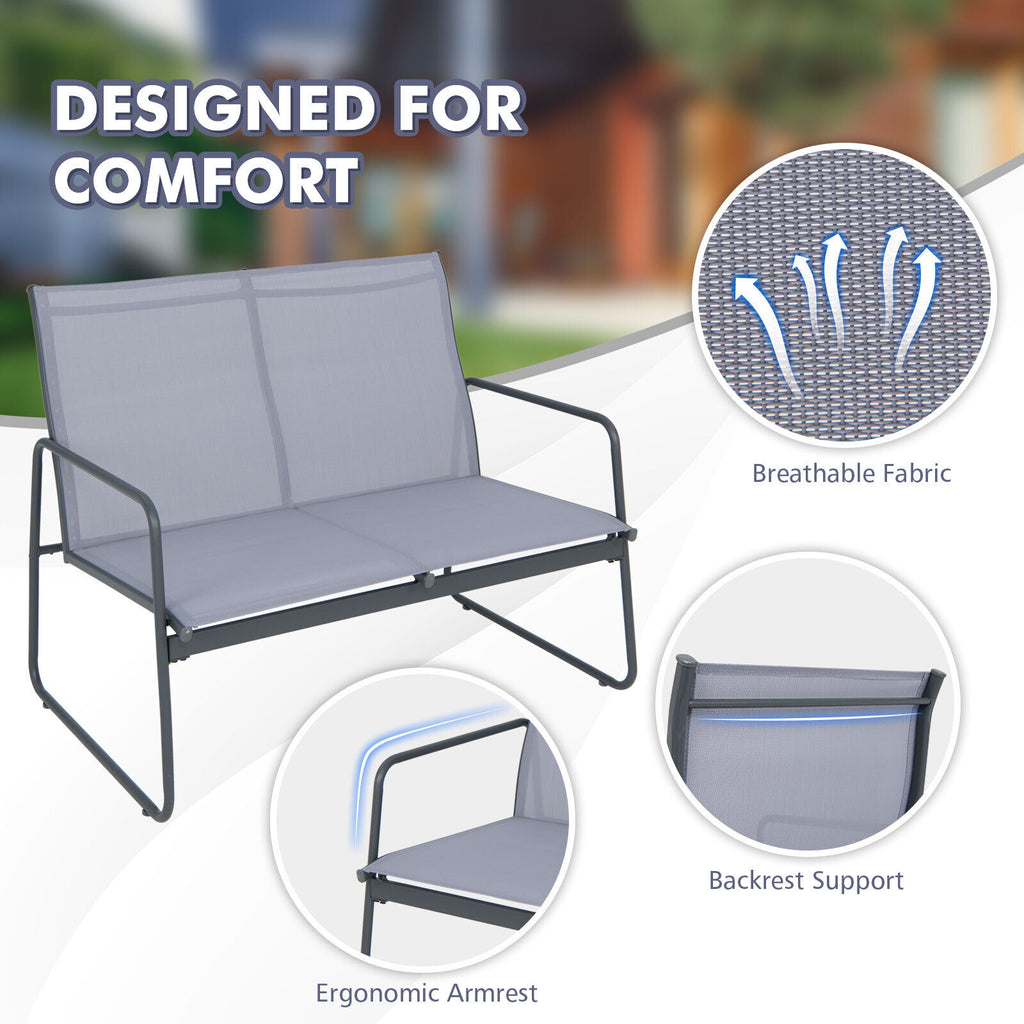 4 Pieces of Metal Patio Furniture Chat Set with Tempered Glass Coffee