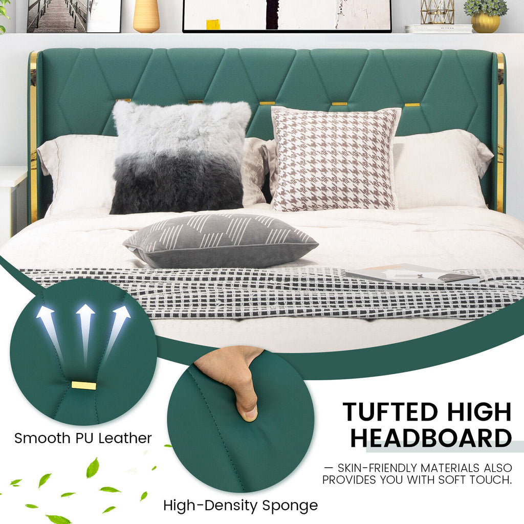PU Leather Platform Bed Frame with 4 Drawers - Full, Green