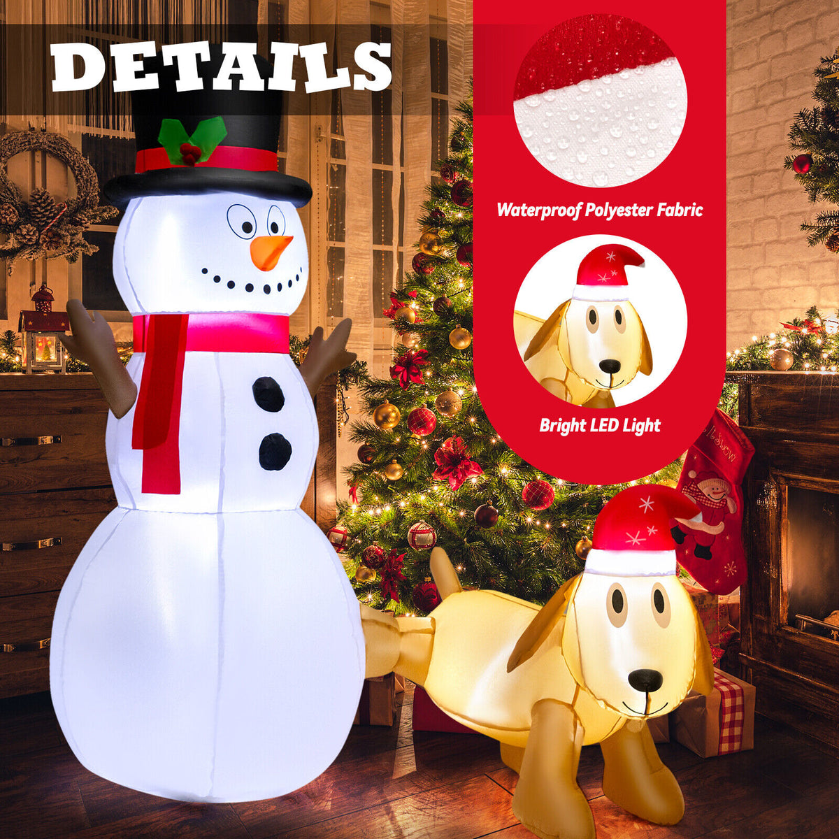 6 Ft Inflatable Snowman and Dog Christmas Decoration with LED Lights