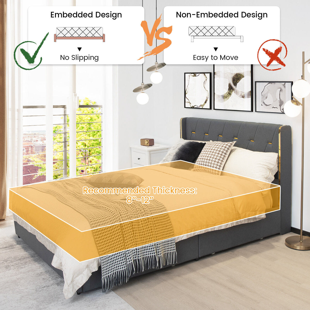 Full Size Upholstered Platform Bed with 4 Storage Drawers - Dark Gray