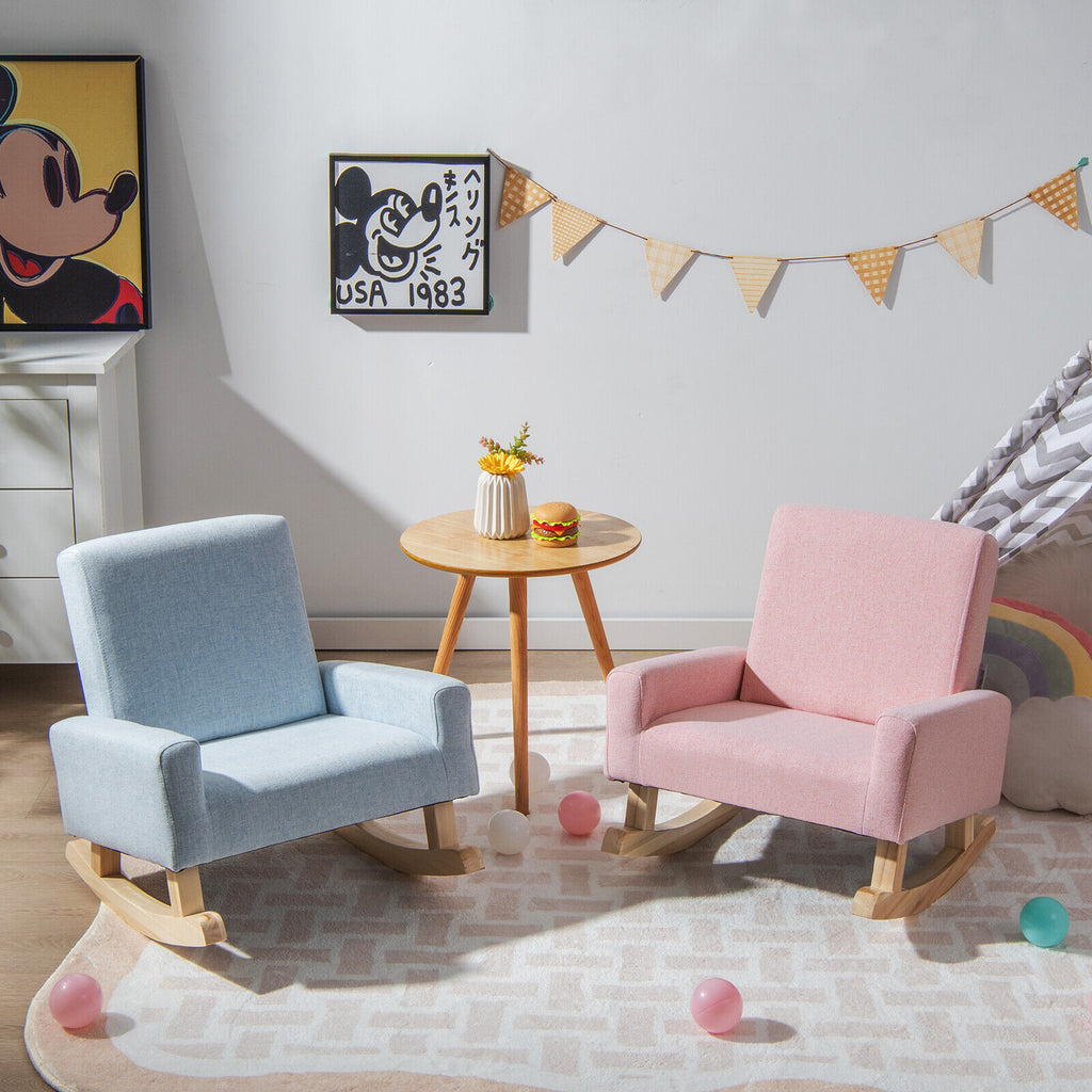 Kids Rocking Chair with Solid Eucalyptus Wood Legs - Blue Variation