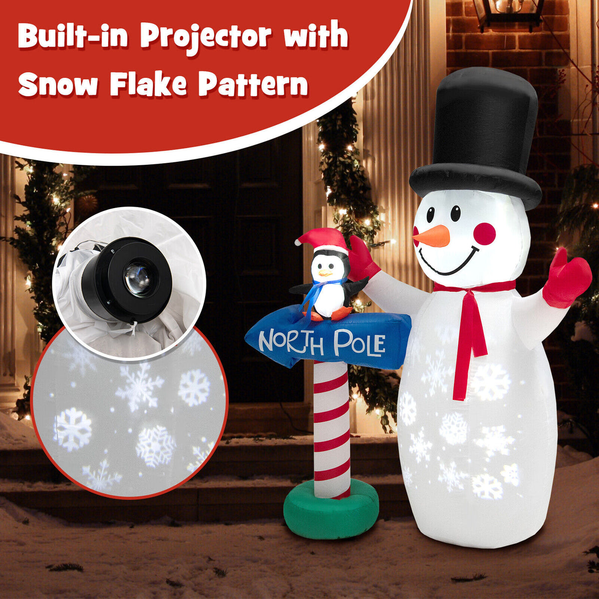 6 Feet Inflatable Christmas Decoration with Snowflake Projector and Penguin Variation of THIS Listing