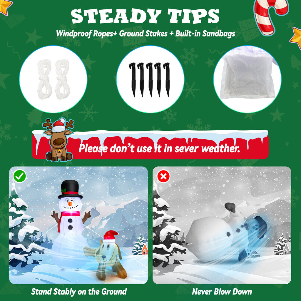 6 Ft Inflatable Snowman and Dog Christmas Decoration with LED Lights