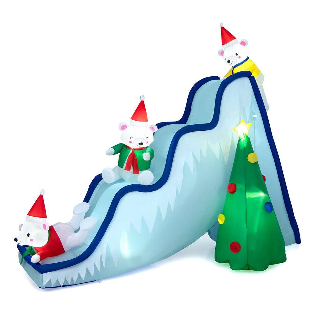 Inflatable Polar Bear Slide Scene Decoration with LED Lights - Outdoor Christmas Yard Decor
