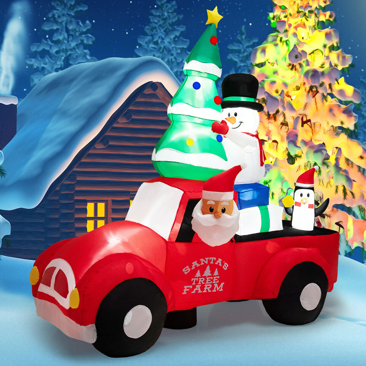 Inflatable Santa Claus Driving a Car with LED Lights & Air Blower - 8ft Christmas Decoration - Santa Car B Style