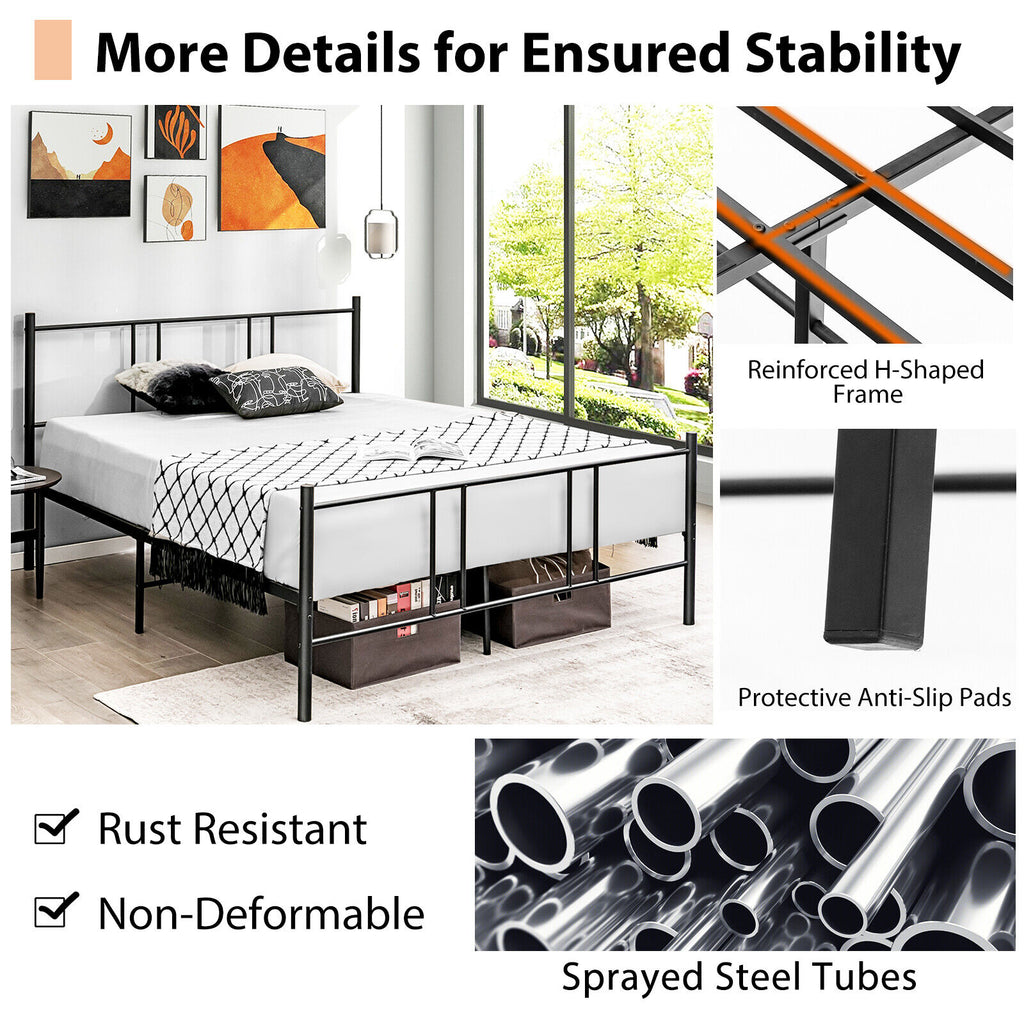 Steel Platform Bed Frame with High Headboard - Full Size