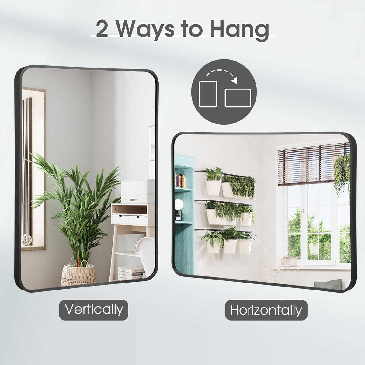 Costway Black Metal Framed Bathroom Mirror with Rounded Corners