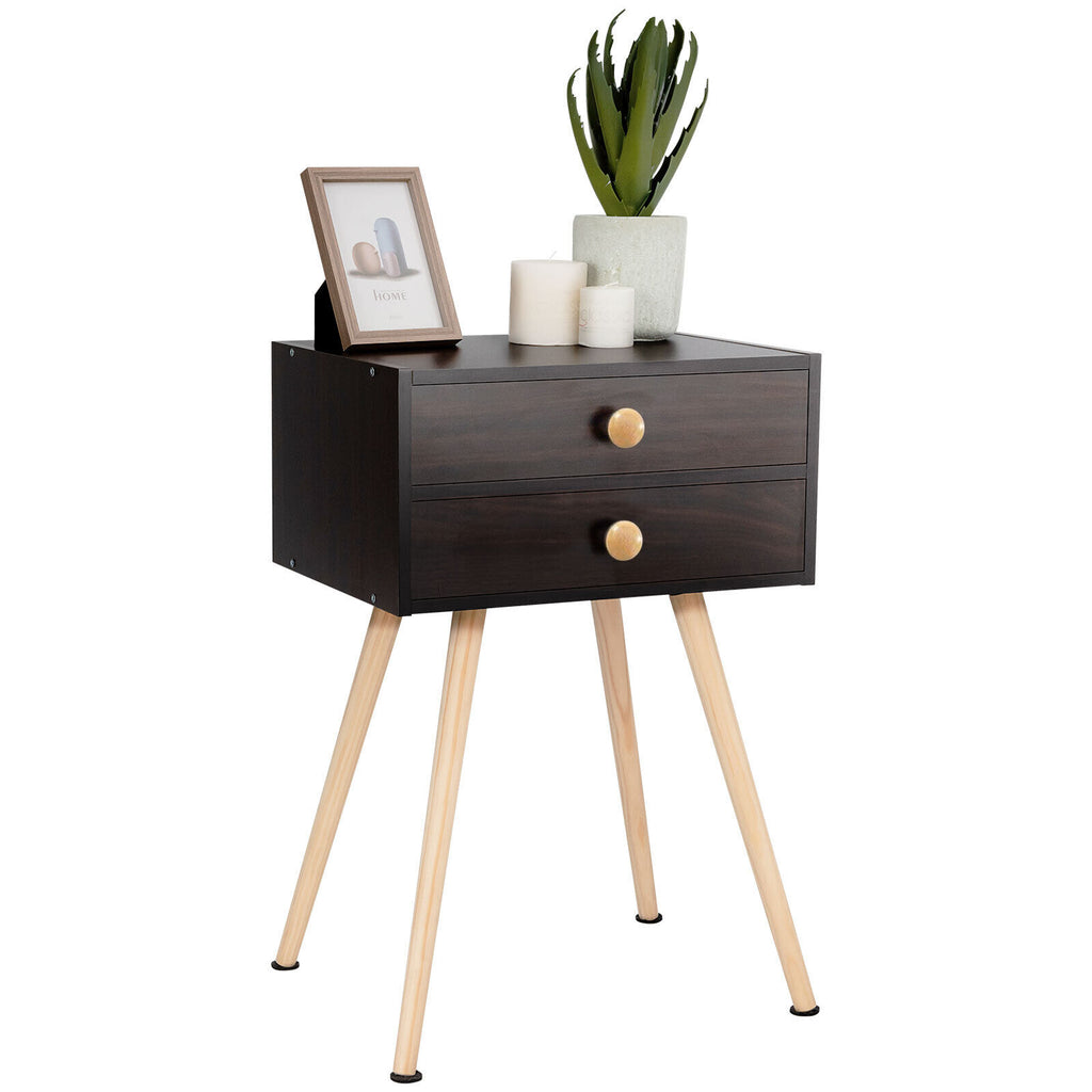 Midcentury Modern Nightstand with 2 Drawers - Brown