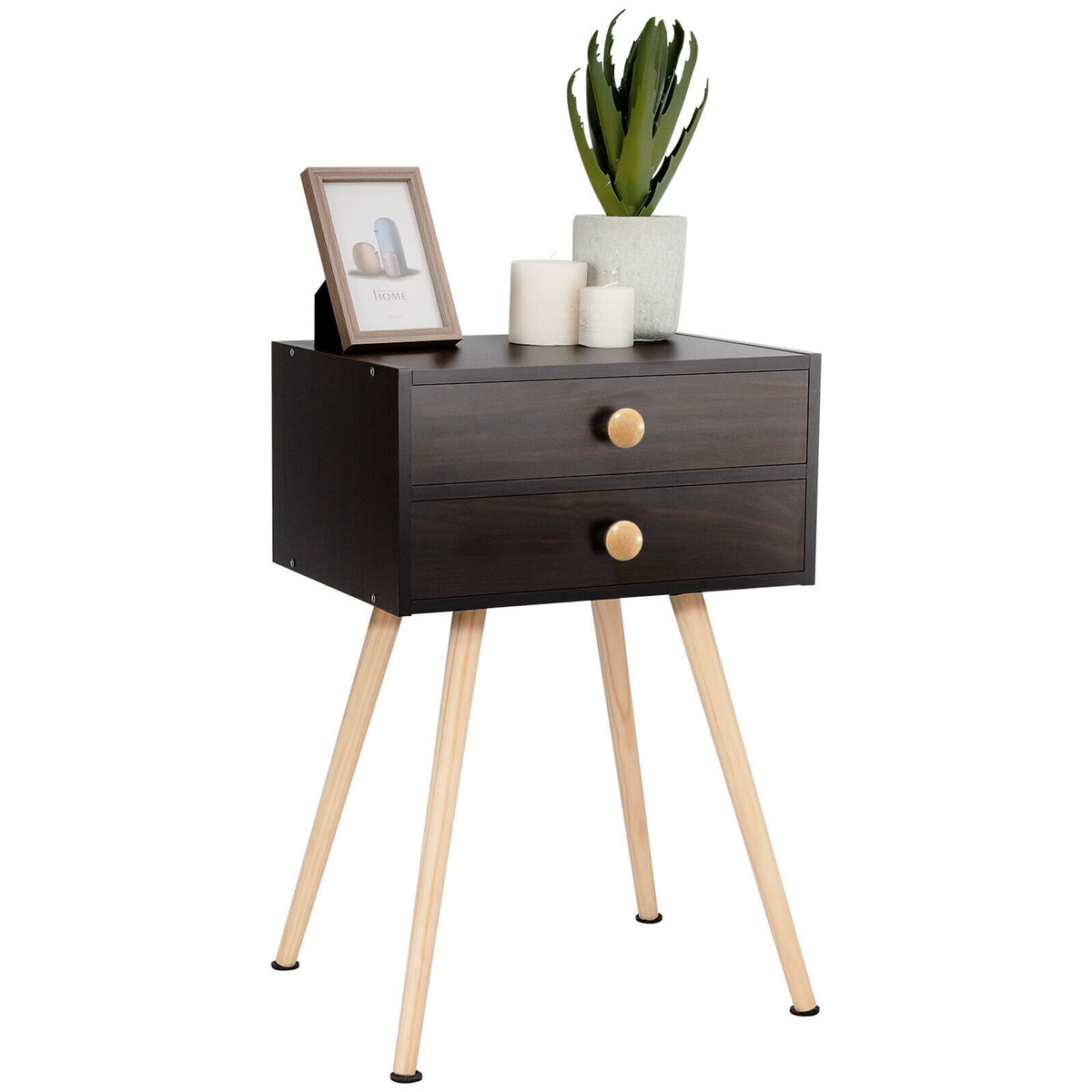 Midcentury Modern Nightstand with 2 Drawers - Brown