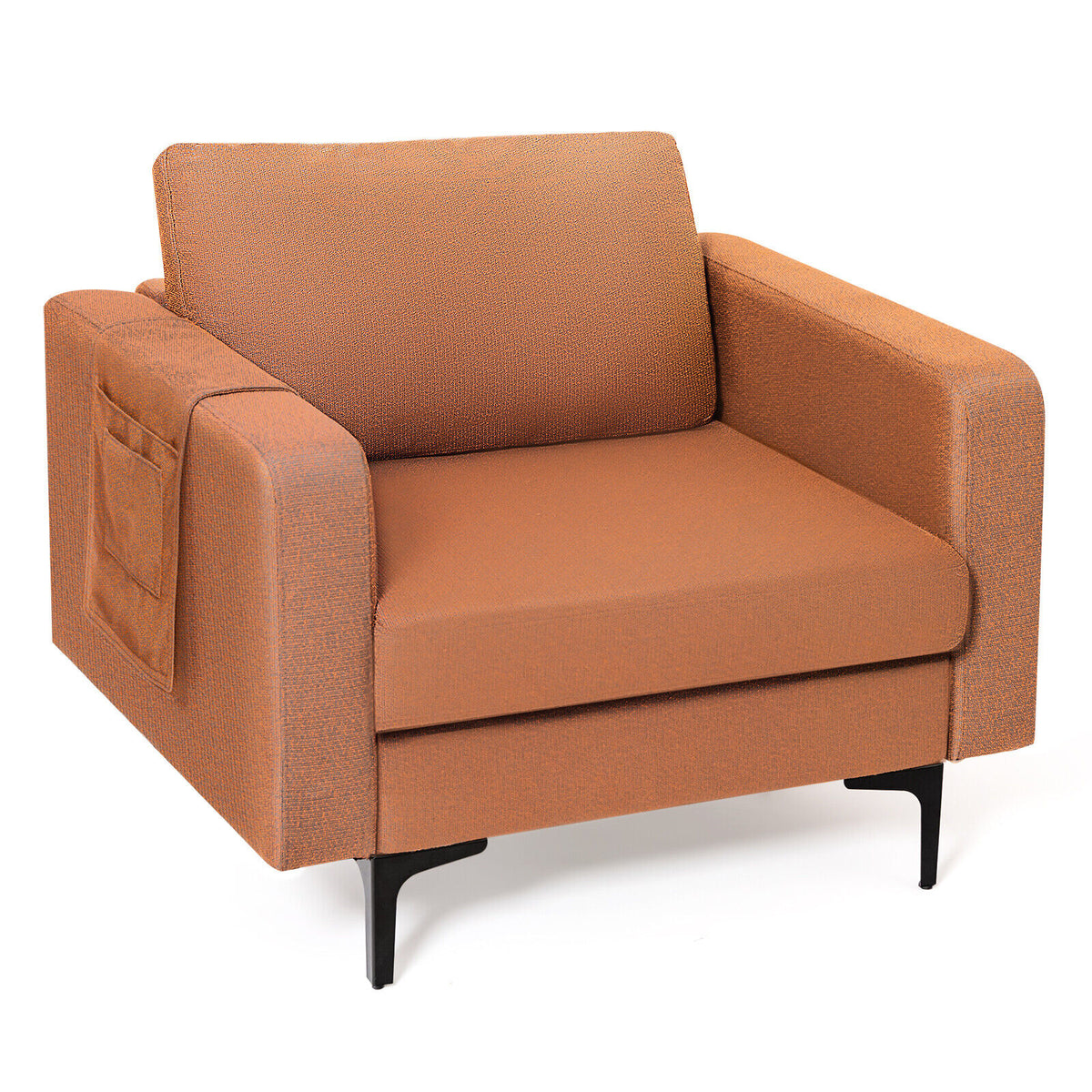 Modern Accent Armchair with Side Storage Pocket - Orange