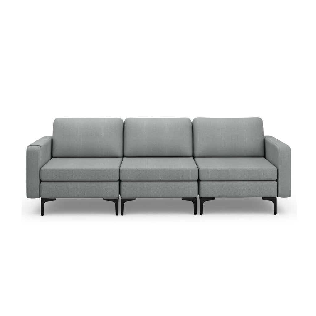 3-Seat Sectional Sofa with Armrest Storage, Gray