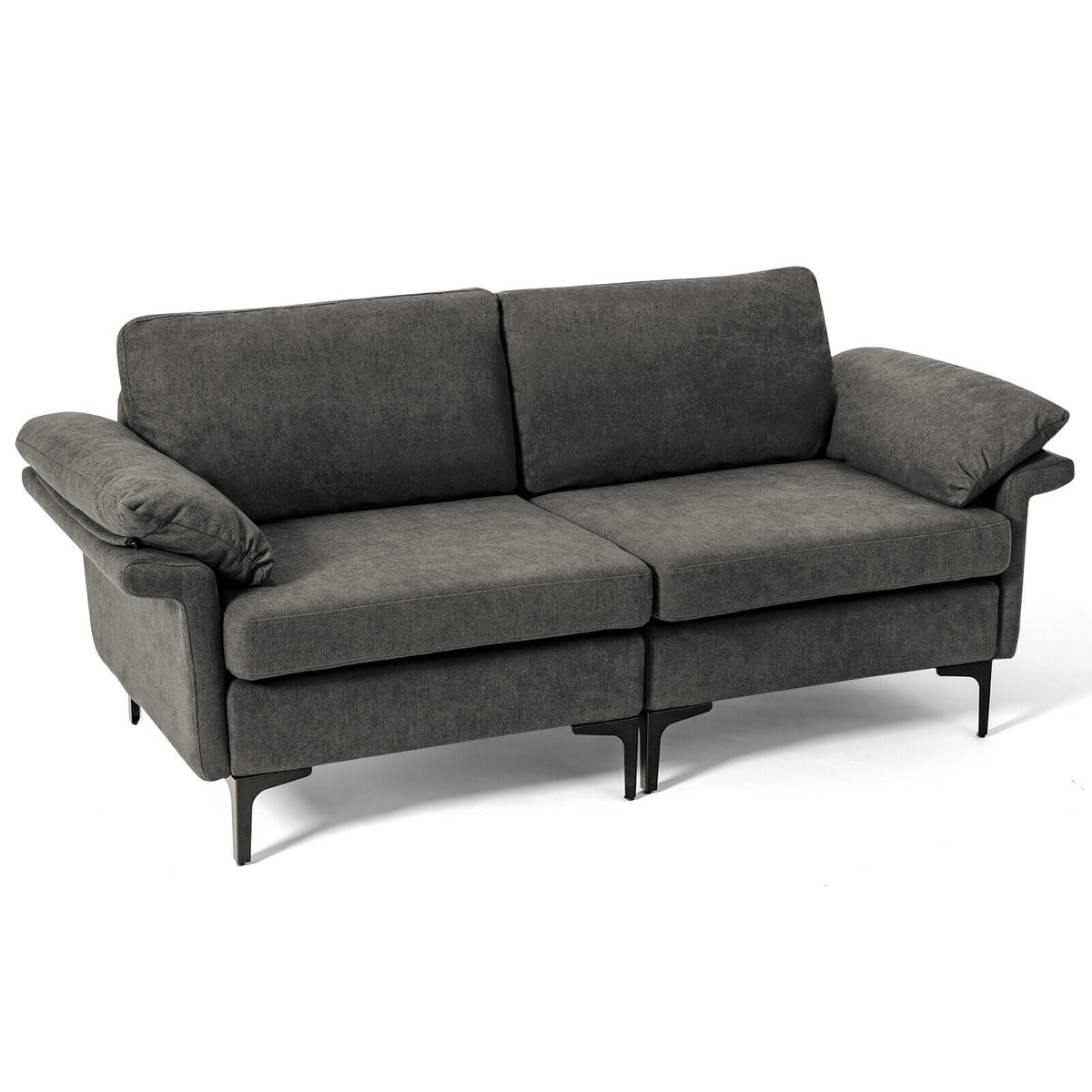 Gray Accent Armchair with Spring Support & Cushions