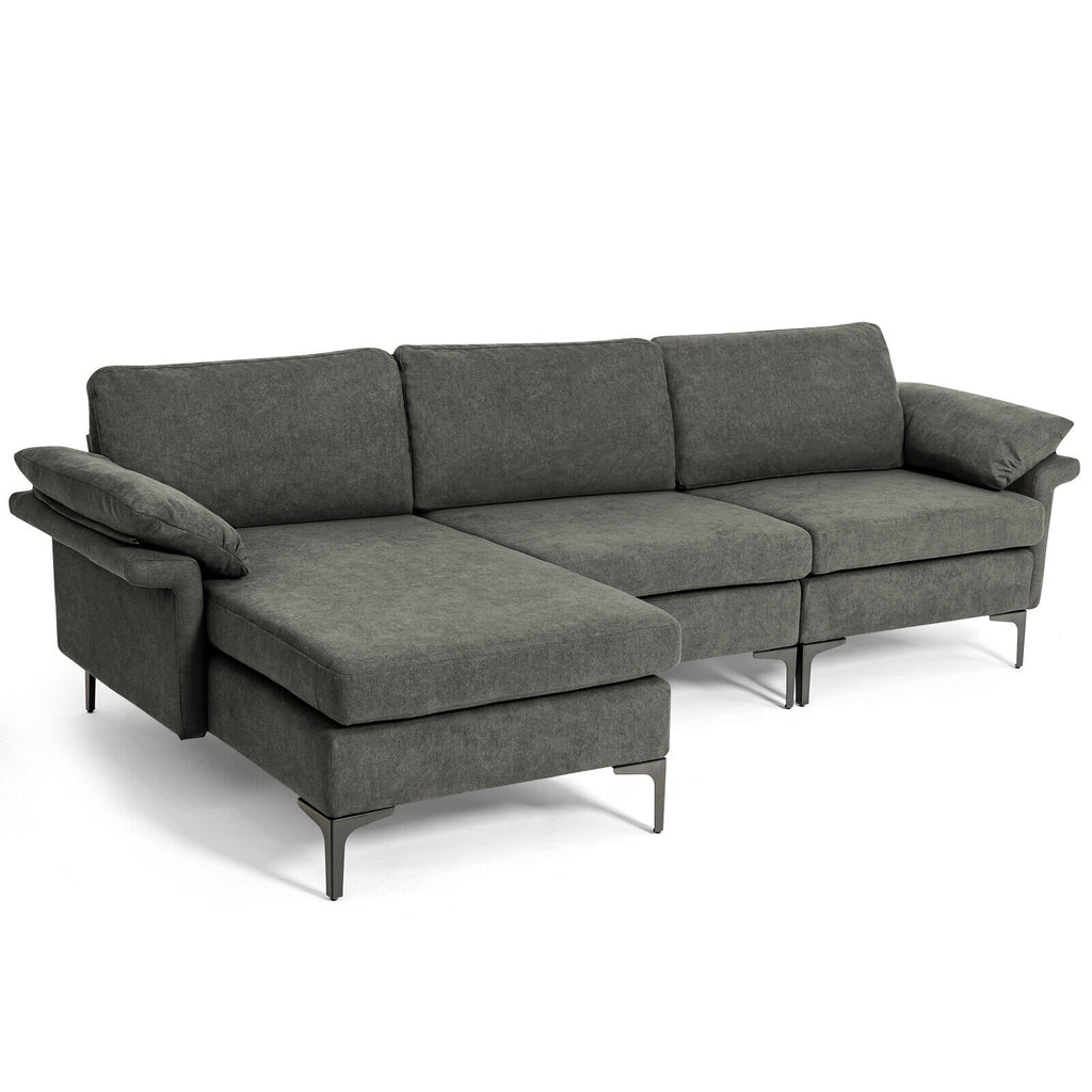 3-Seat Sofa with USB Ports and Metal Legs, Gray