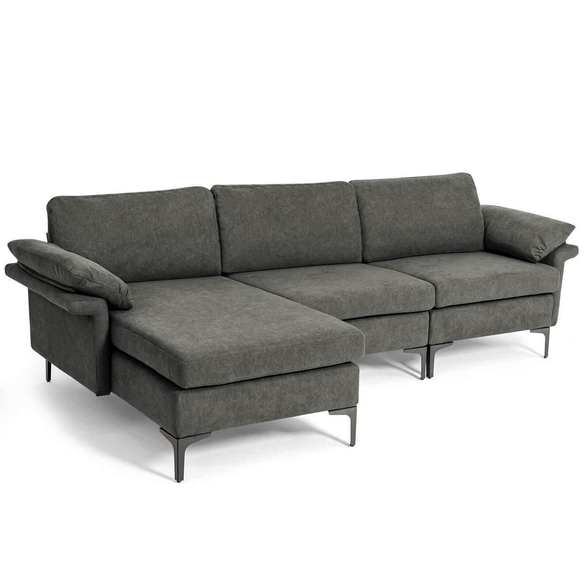 3-Seat Sofa with USB Ports and Metal Legs, Gray