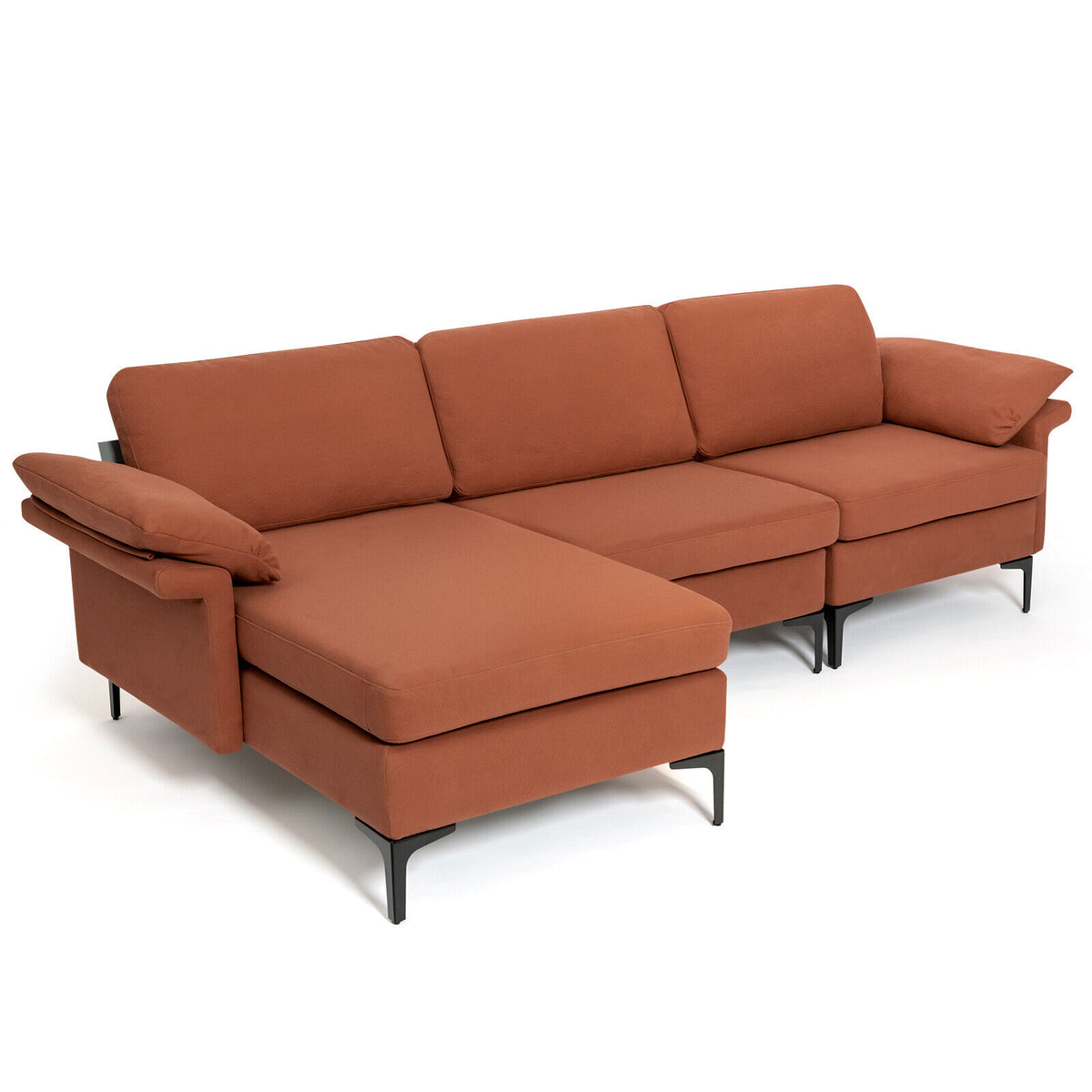3-Seat L-Shaped Sectional Sofa with Reversible Chaise, Rust Red