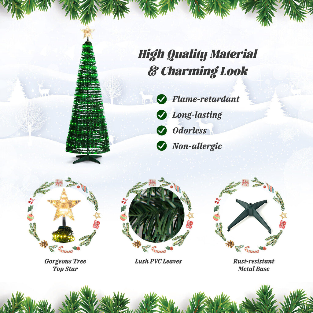 6.2 Feet Pop-up Lighted Christmas Tree with 282 RGB LED Lights - Green