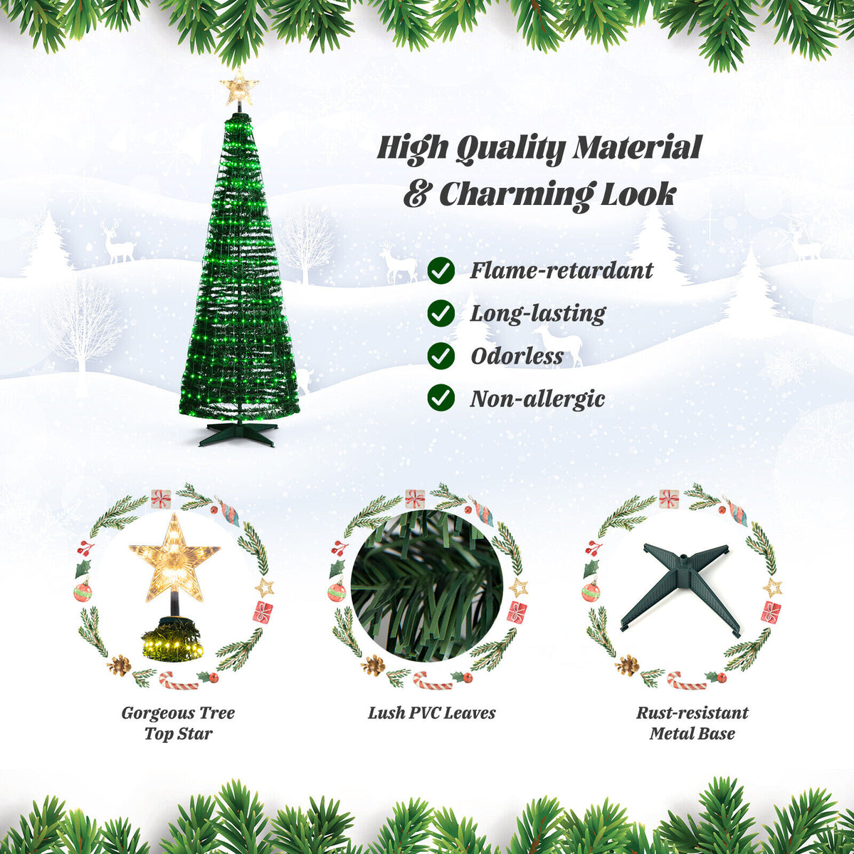 6.2 Feet Pop-up Lighted Christmas Tree with 282 RGB LED Lights - Green