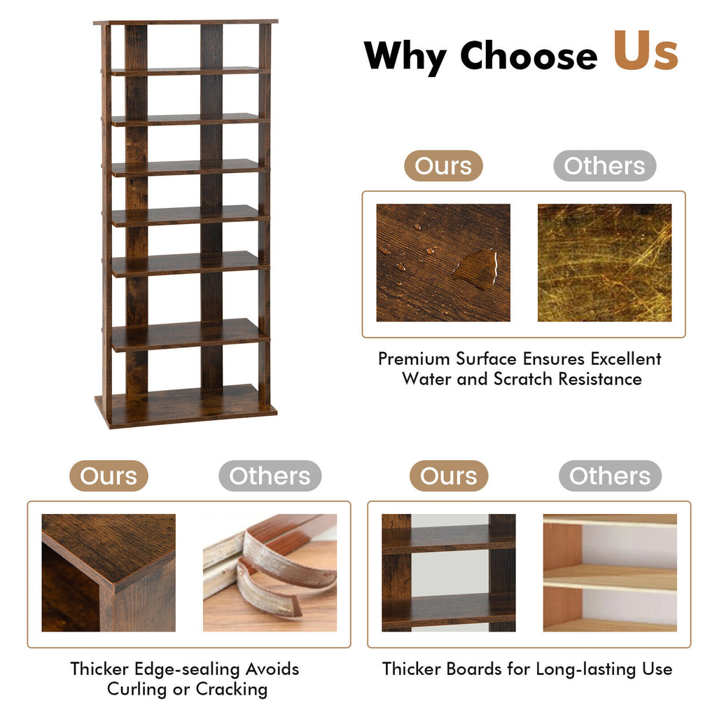 7-Tier Vertical Shoe Rack, Rustic Brown