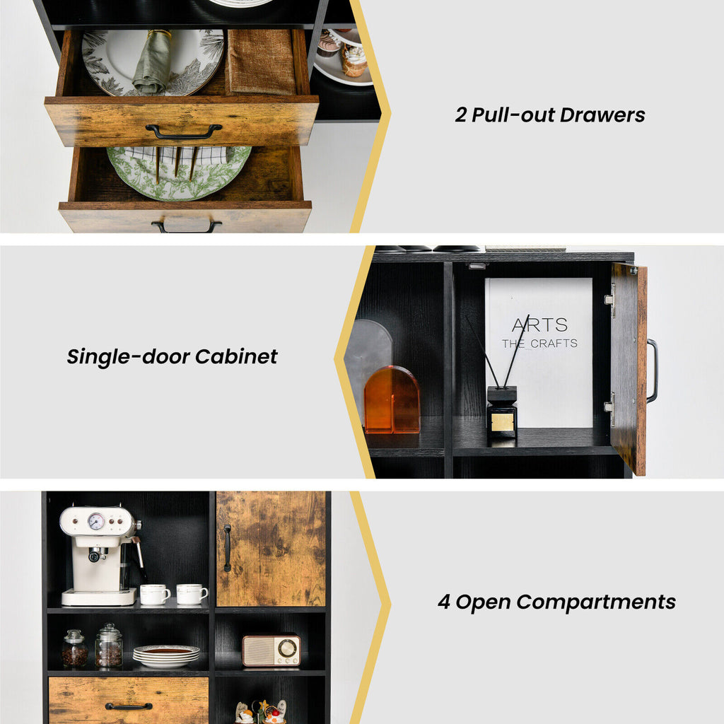 Kitchen Sideboard Buffet Cabinet with Drawers & Cubbies - Rustic Brown
