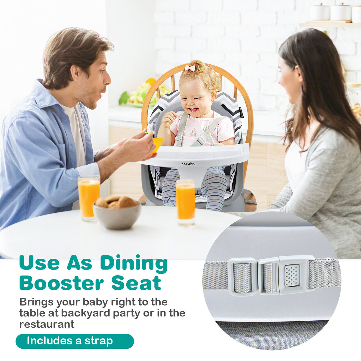 Gray & White 8-in-1 Convertible Baby High Chair with Removable Tray