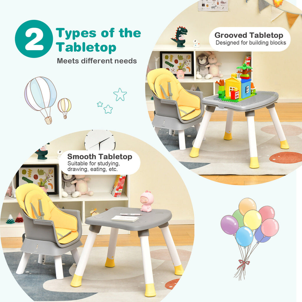 Yellow 8-in-1 Convertible Baby High Chair with Removable Tray & Adjustable Height